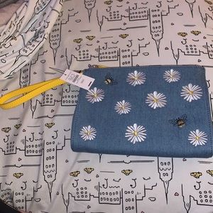 Talbots jean and yellow bee wristlet
